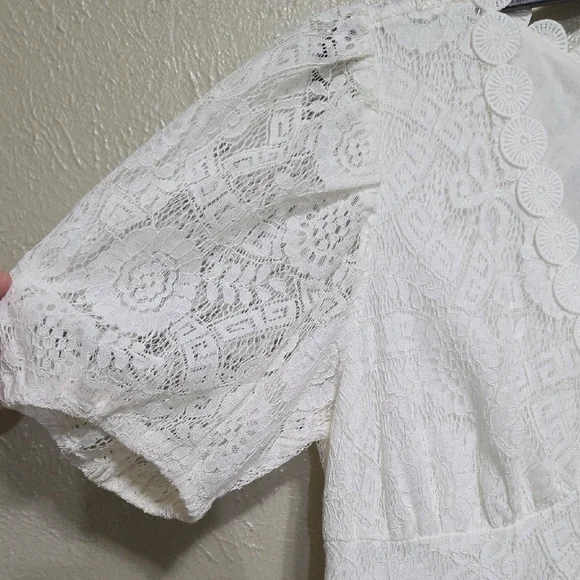 By The River Elegant White Lace Dress‎ Midi Casual Wedding Size Large V-neck - Picture 8 of 15
